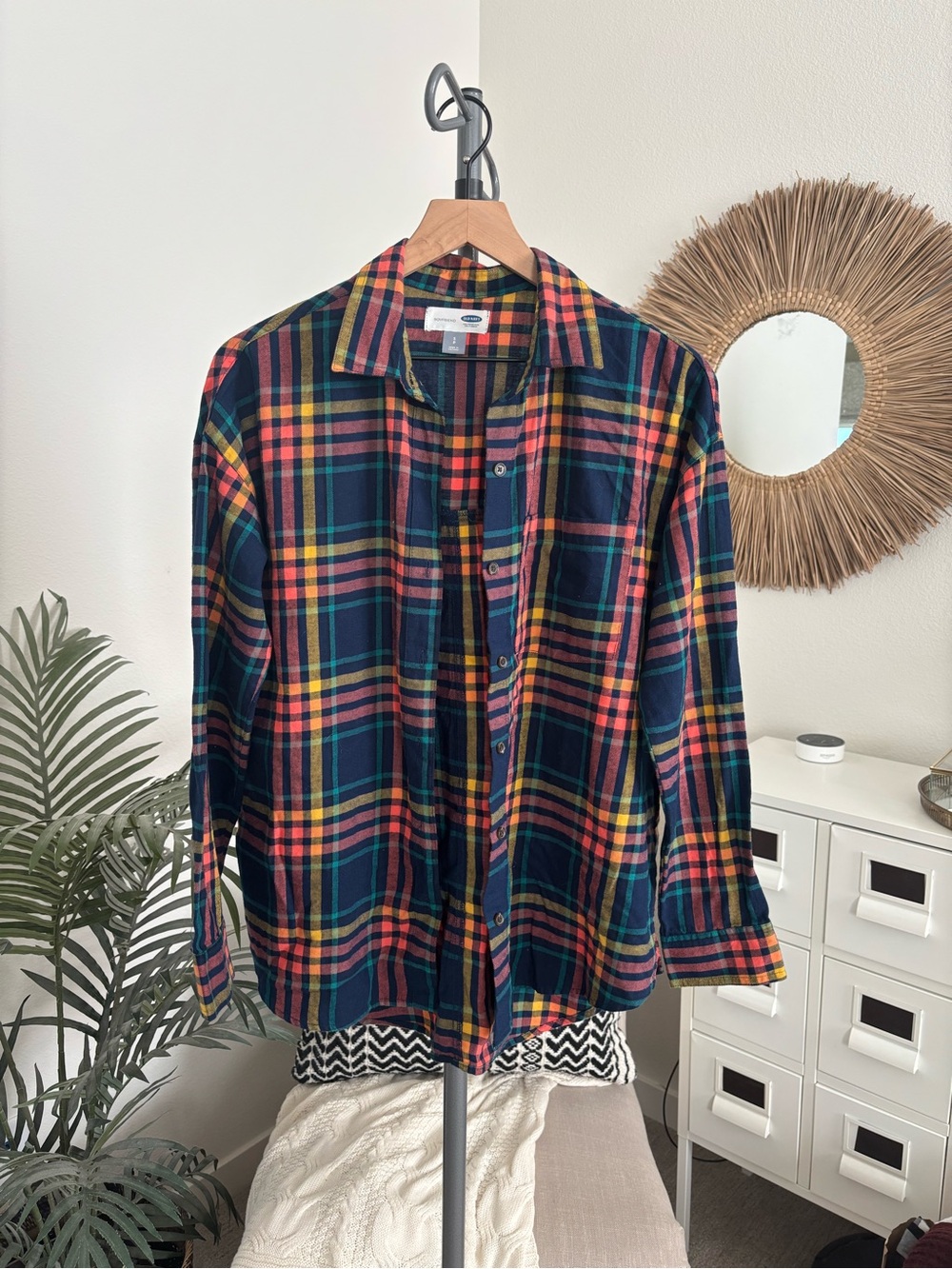 NWOT Old Navy Multicolor Plaid Boyfriend Flannel Button Down Shirt Top Small